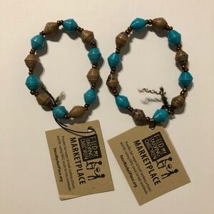 FMSC Women’s Handmade Paper Bead Light Blue & Light Brown Bracelets (2 items)